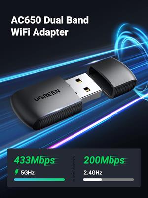 Ugreen AC650 USB WiFi Adapter for Desktop PC 5G 2.4G Dual Band WiFi Dongle Mini Wireless USB